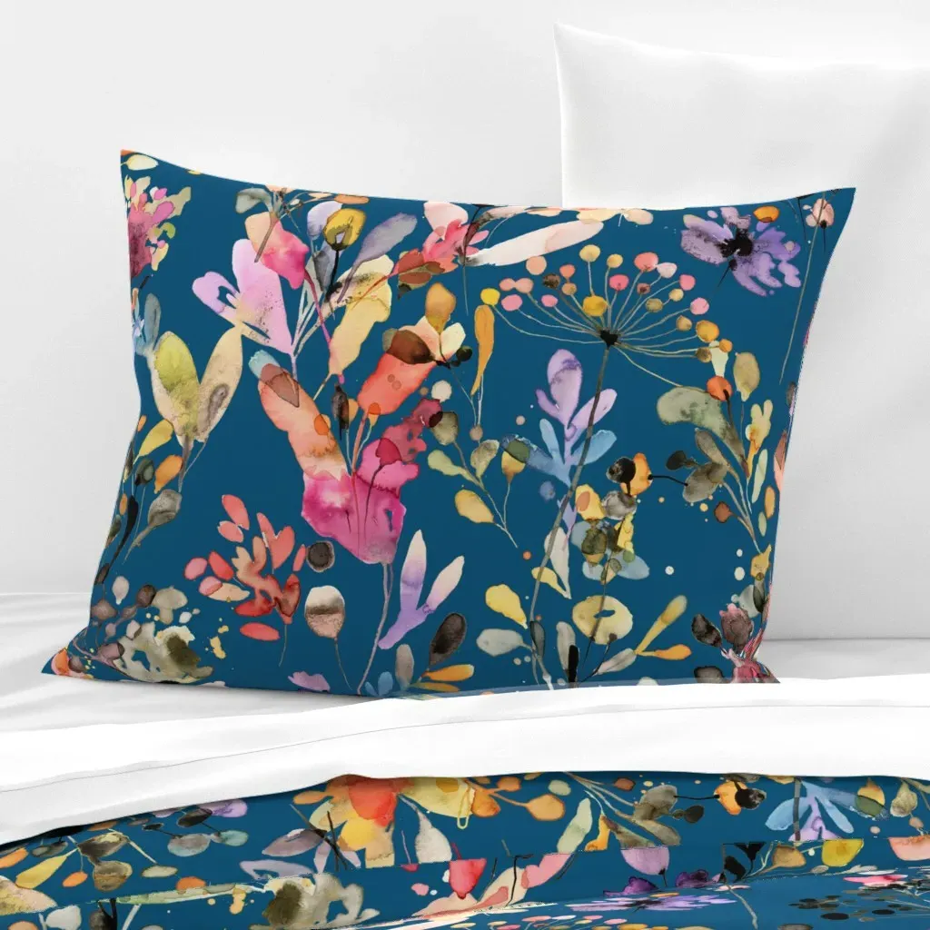 Wild Grasses Botanical Watercolor Standard Pillow - Teal, Cotton Sateen product