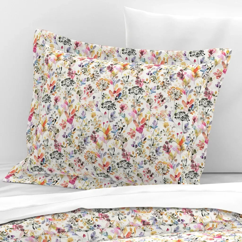 Wild Grasses Ditsy Floral Standard Flanged Cushion Cover - Yellow, Cotton Sateen product