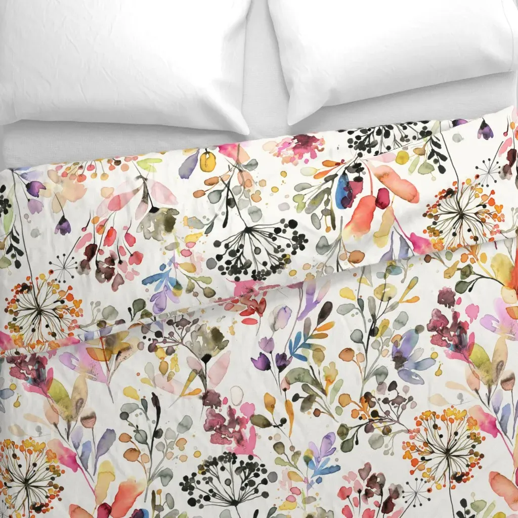 Wild Grasses Watercolor Floral Duvet Cover - Yellow alternate view