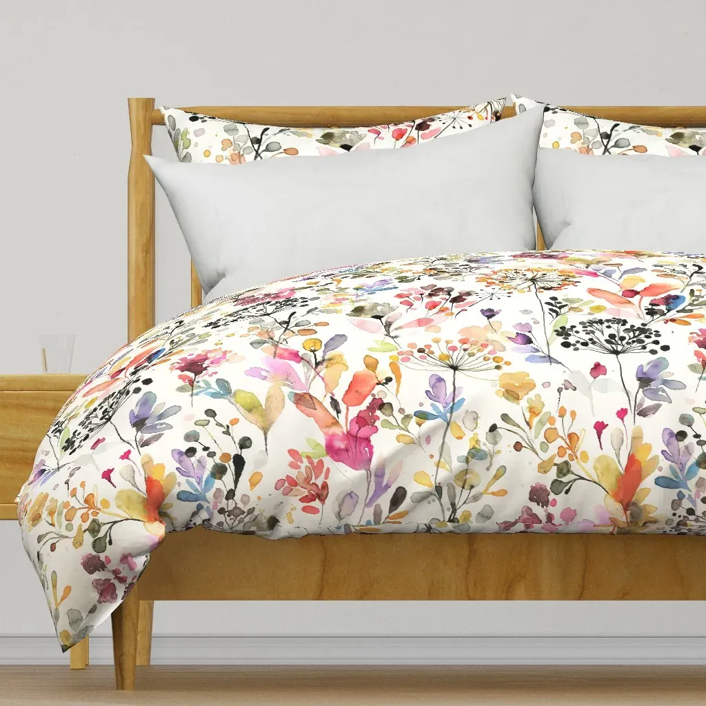 Wild Grasses Watercolor Floral Duvet Cover - Yellow product