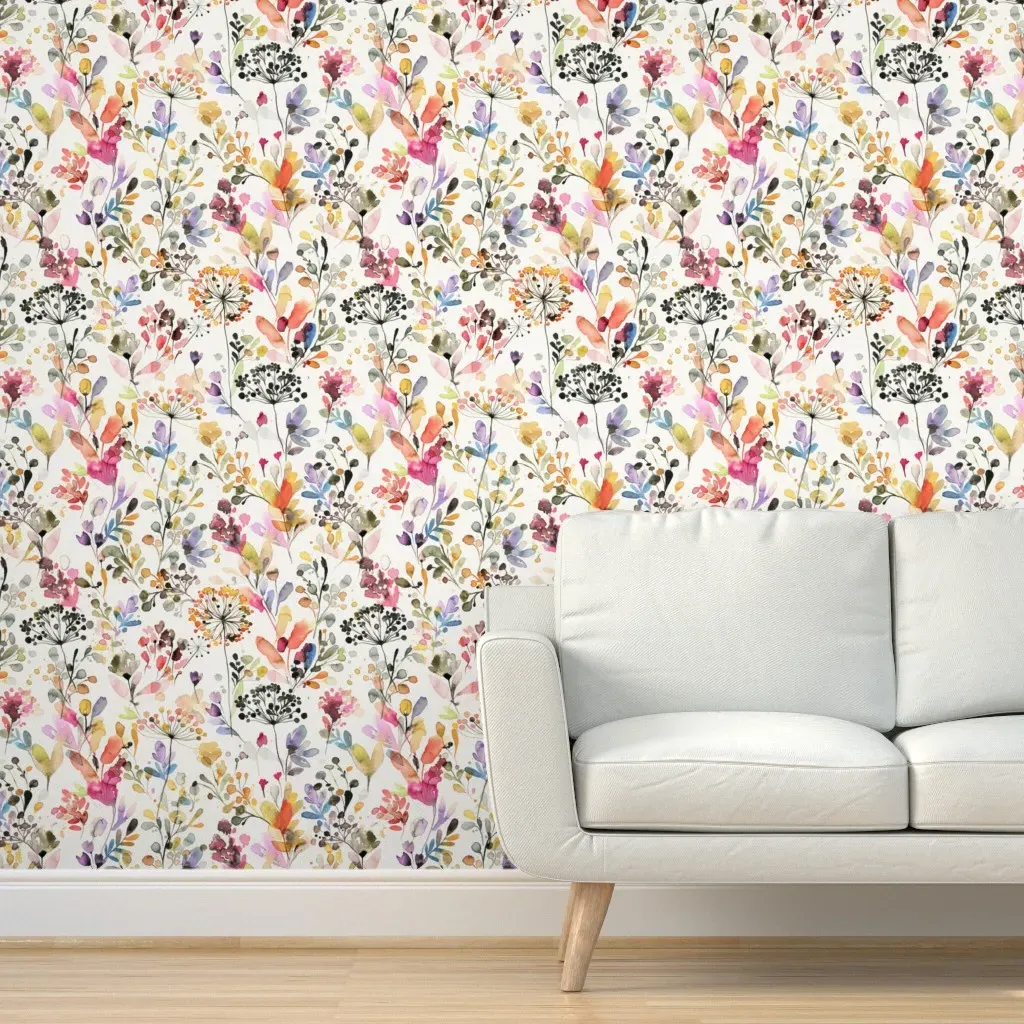 Wild Grasses Watercolor Floral Peel and Stick Wallpaper - Pink, Orange product
