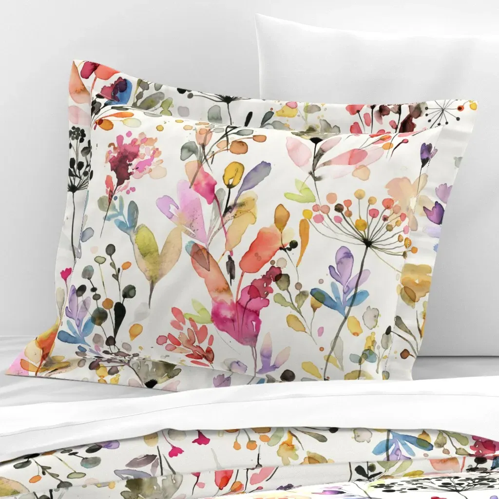 Wild Grasses Watercolor Standard Flanged Pillow Sham - Yellow, Cotton Sateen product