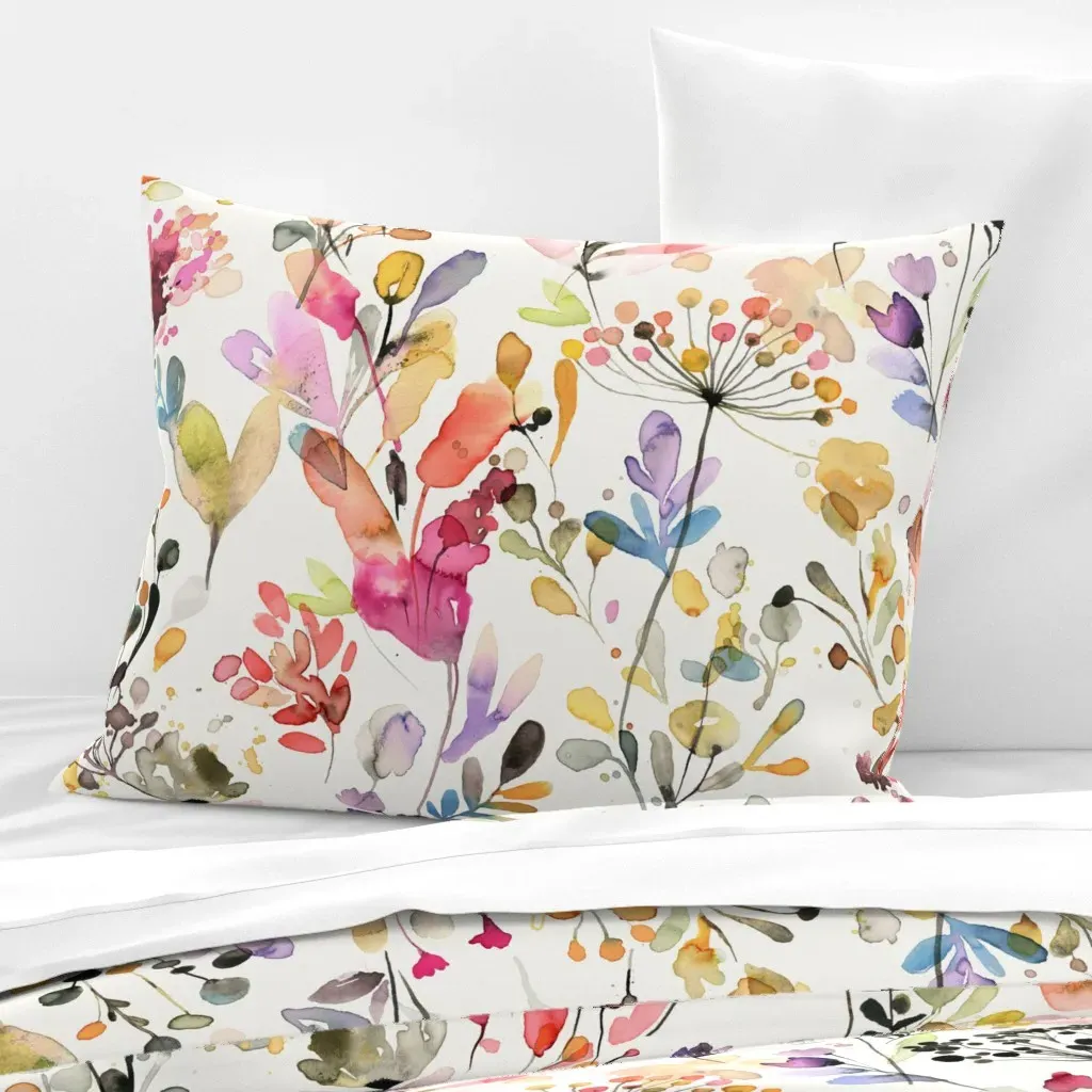 Wild Grasses Watercolor Standard Pillow Cover - Yellow, Cotton Sateen product
