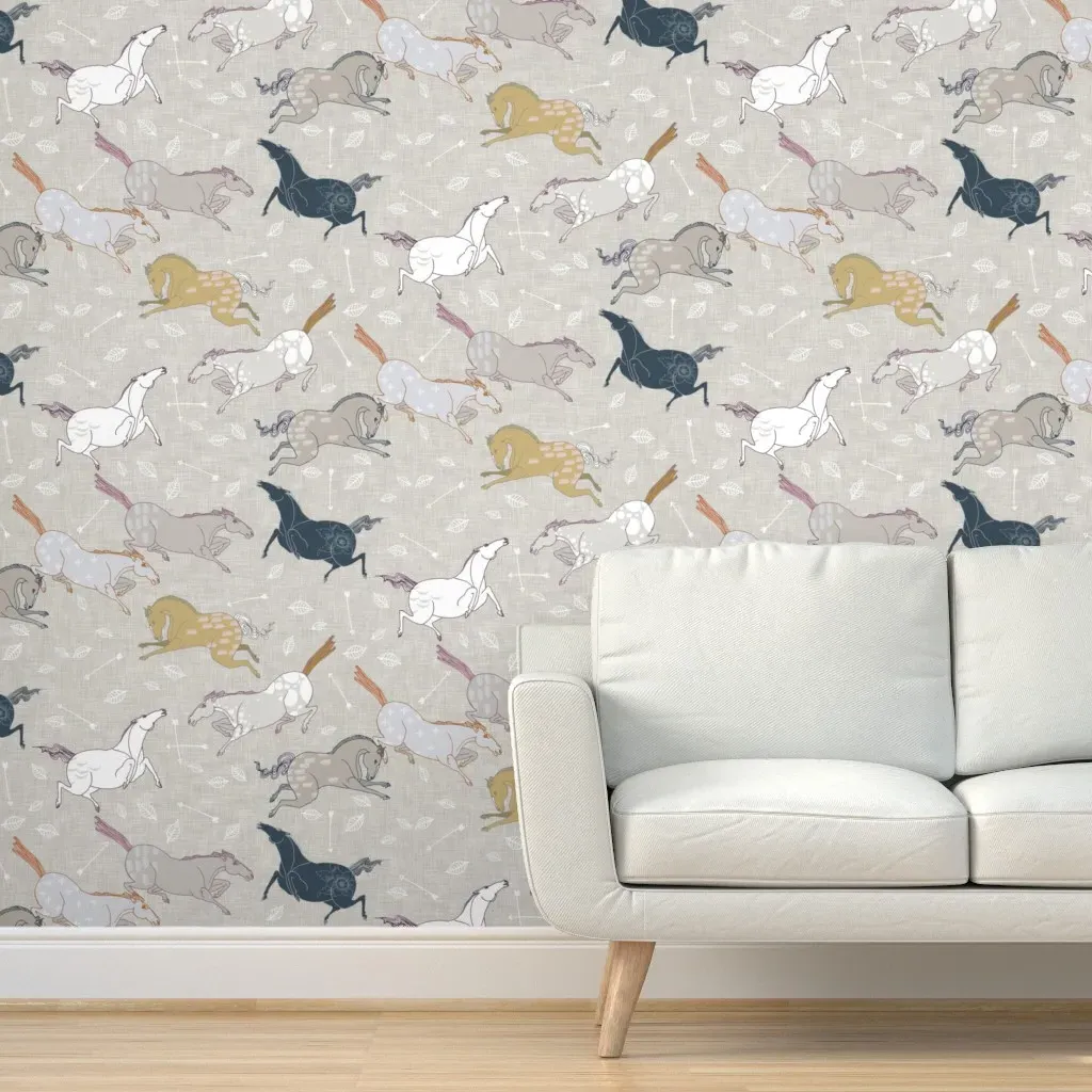 Wild Horses Damask Peel and Stick Wallpaper - Beige product