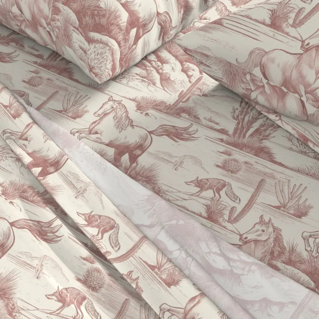 Wild Horses On The Prairie Queen Sheet Set - Rose, Linen alternate view