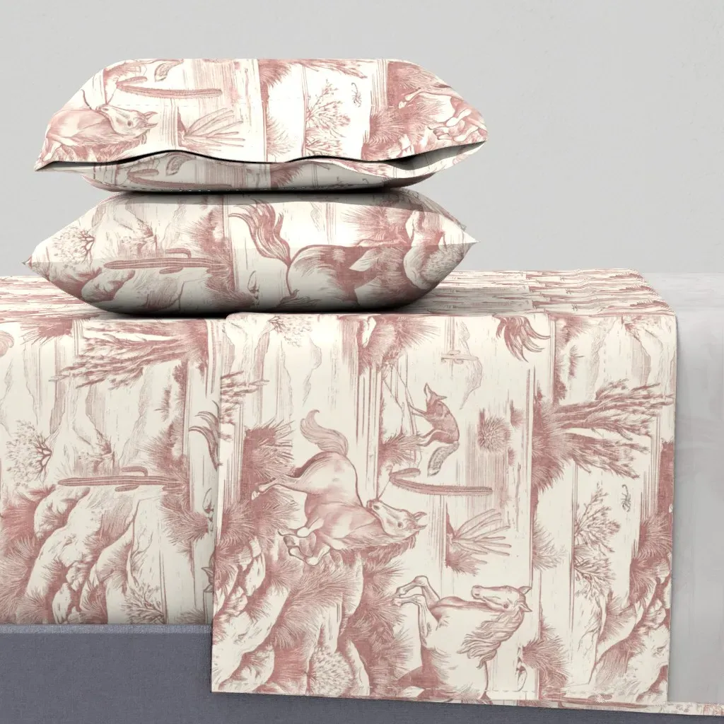 Wild Horses On The Prairie Queen Sheet Set - Rose, Linen product