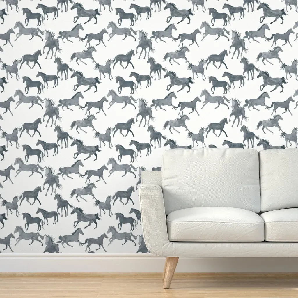 Wild Horses Peel and Stick Wallpaper - Ivory, Gray product
