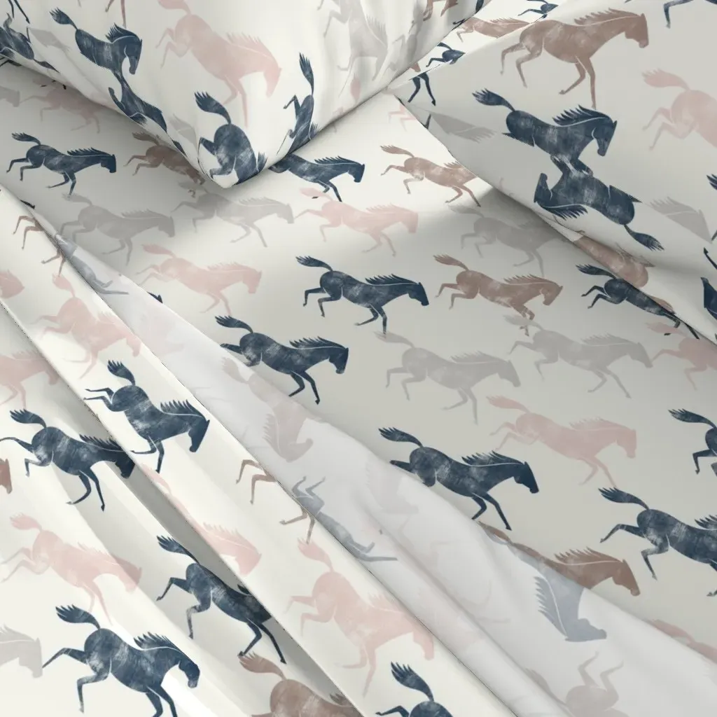 Wild Horses Queen Sheet Set - Dusty Blue alternate view