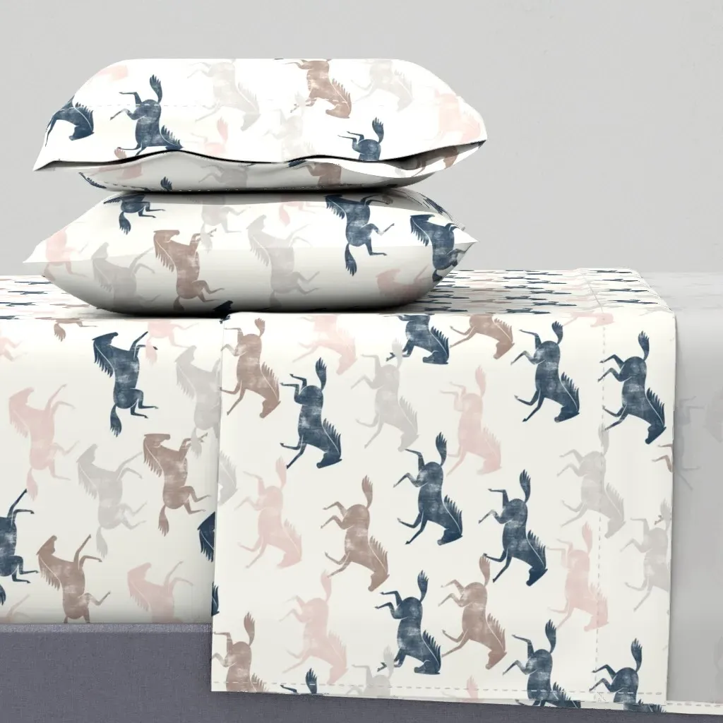 Wild Horses Queen Sheet Set - Dusty Blue product
