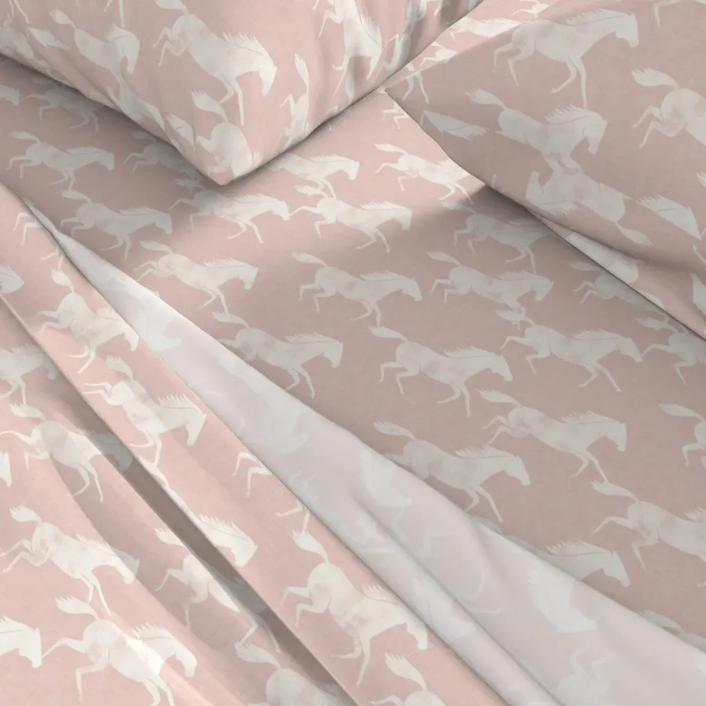 Wild Horses Silk Pink Lad19 Full Sheet Set - White alternate view