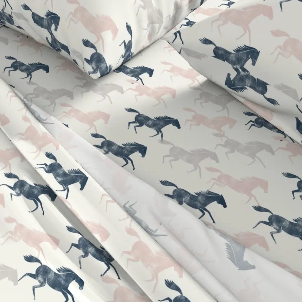 Wild Horses Twin XL Sheet Set - Navy Blue alternate view