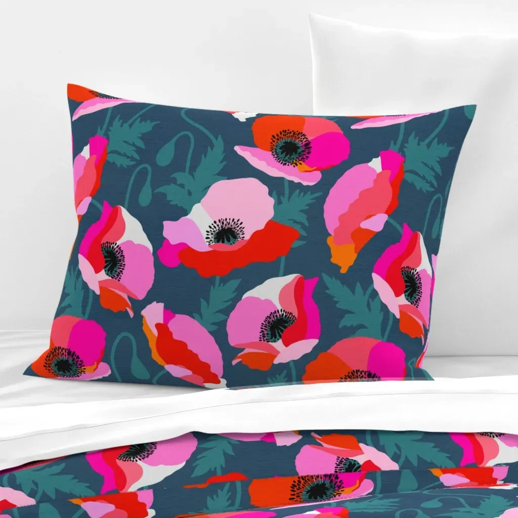 Wild Minimal Floral Poppies Standard Knife Edge Pillow - Blue, Cotton Sateen product