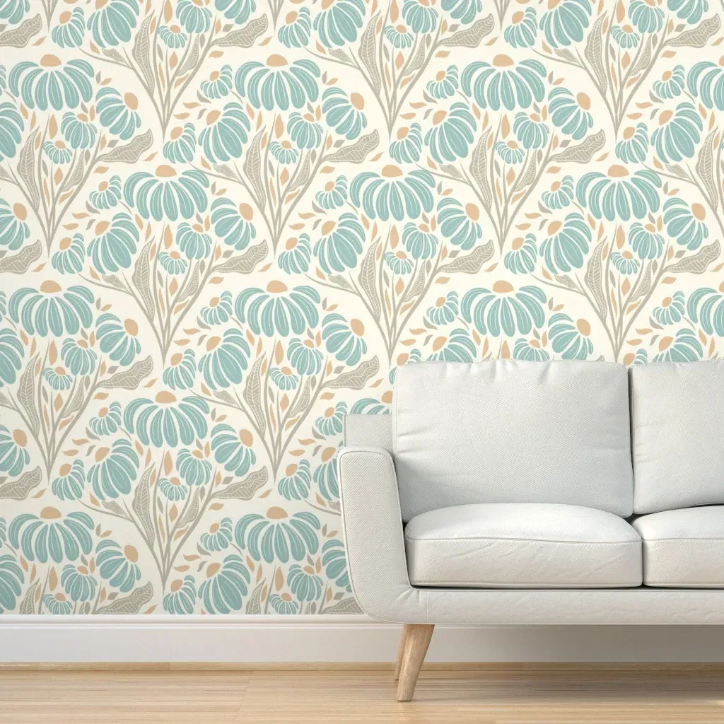 Wild Petals Peel and Stick Wallpaper - Dusty Teal product