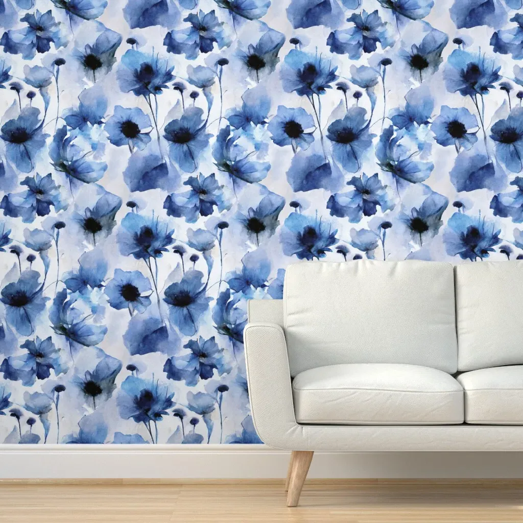 Wild Poppy Floral Peel and Stick Wallpaper - Indigo Blue product