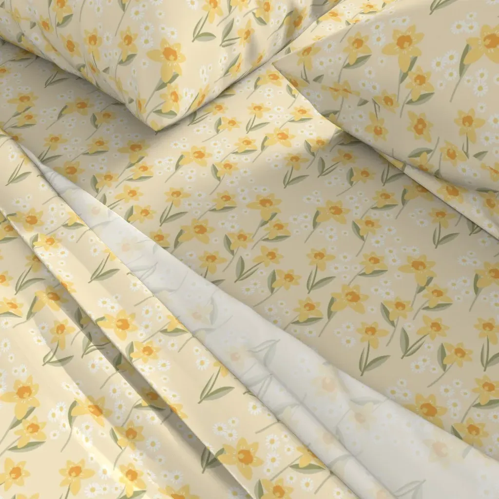 Wild Spring Garden Daffodils And Daisies Full Sheet Set - Yellow alternate view