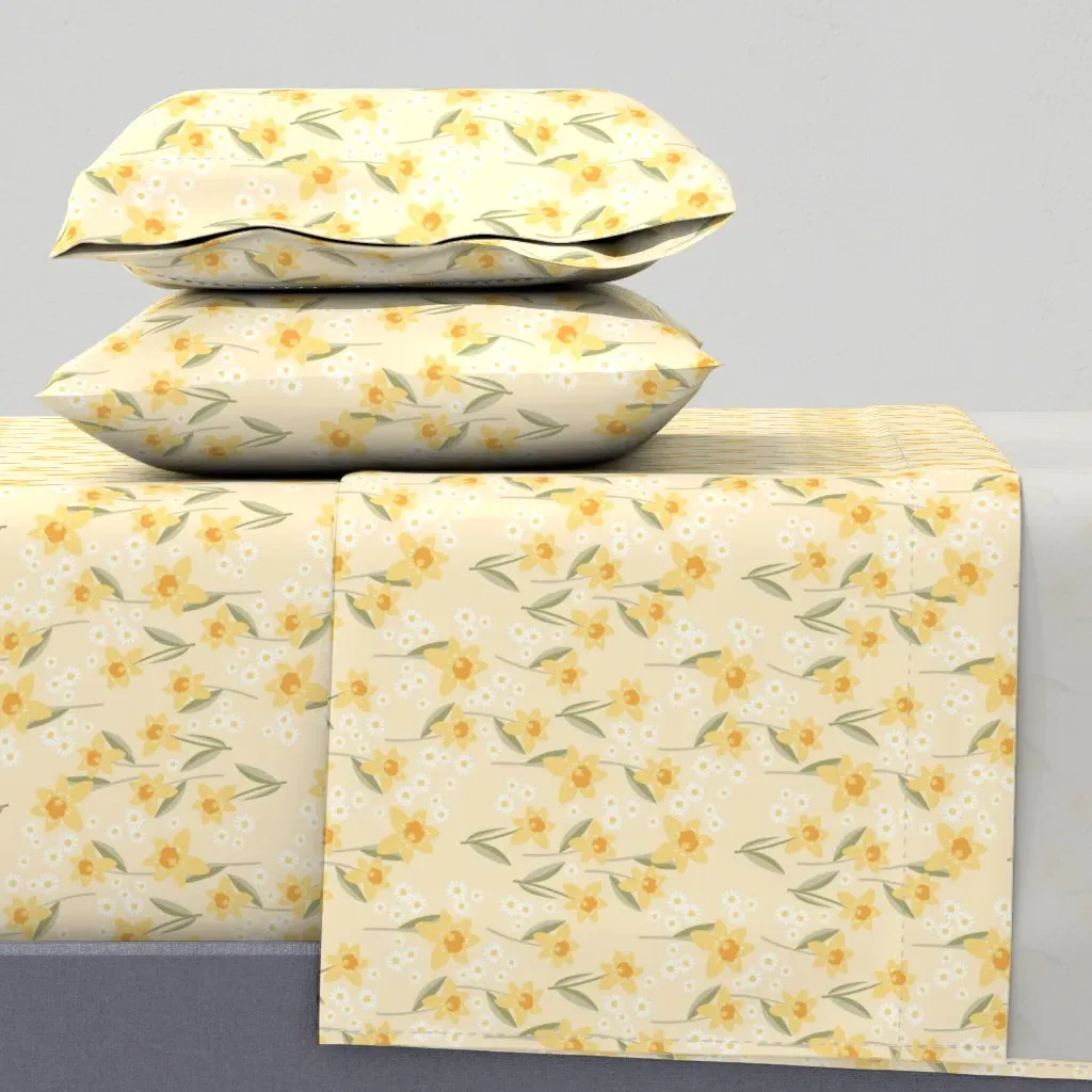 Wild Spring Garden Daffodils And Daisies Full Sheet Set - Yellow product