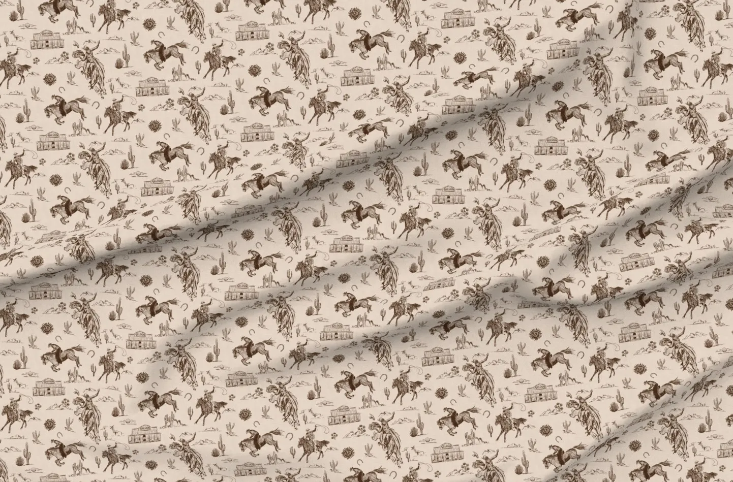 Wild West Cowboy Toile Fabric - Brown, Pique product