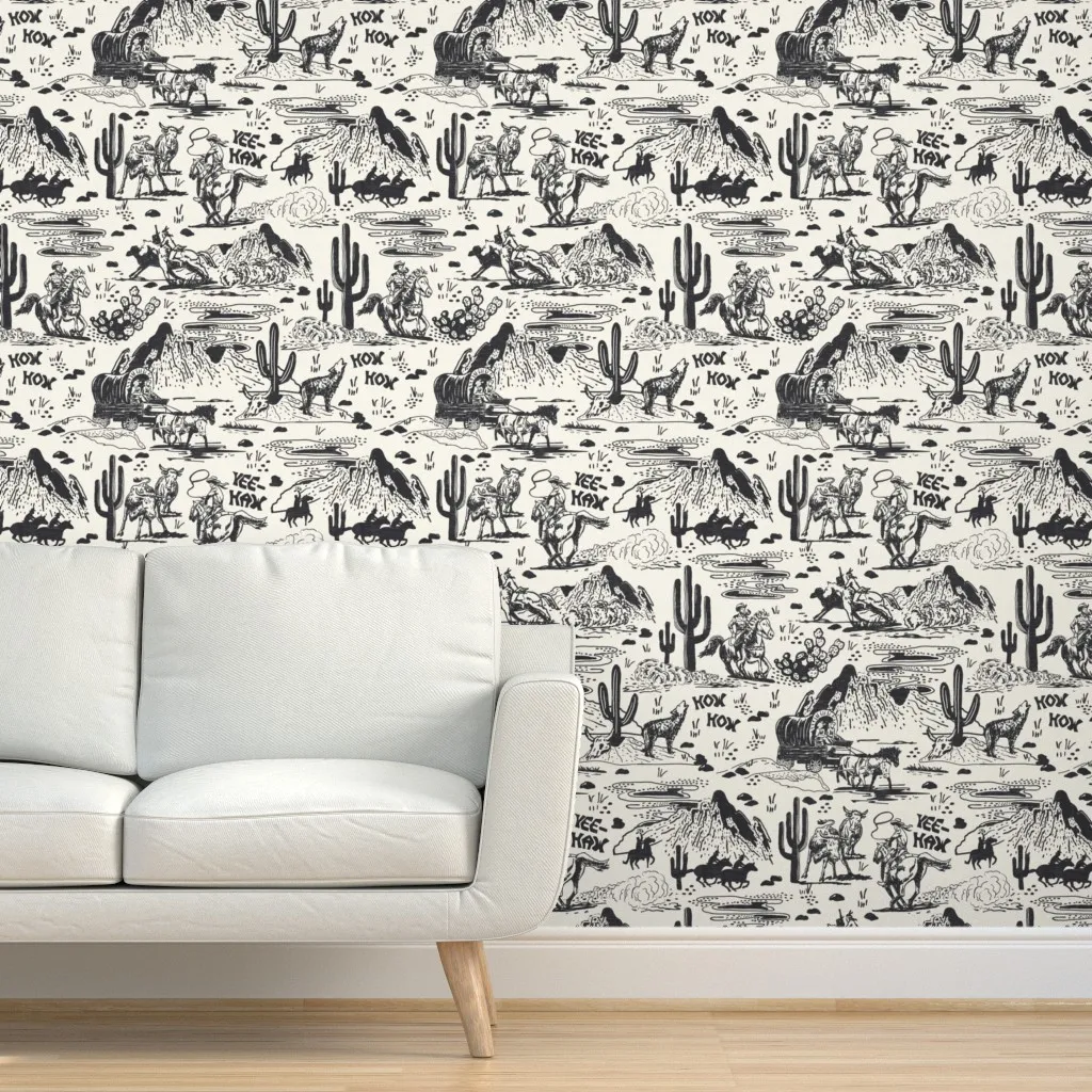 Wild West Cowboys & Horses Peel and Stick Wallpaper - Black product