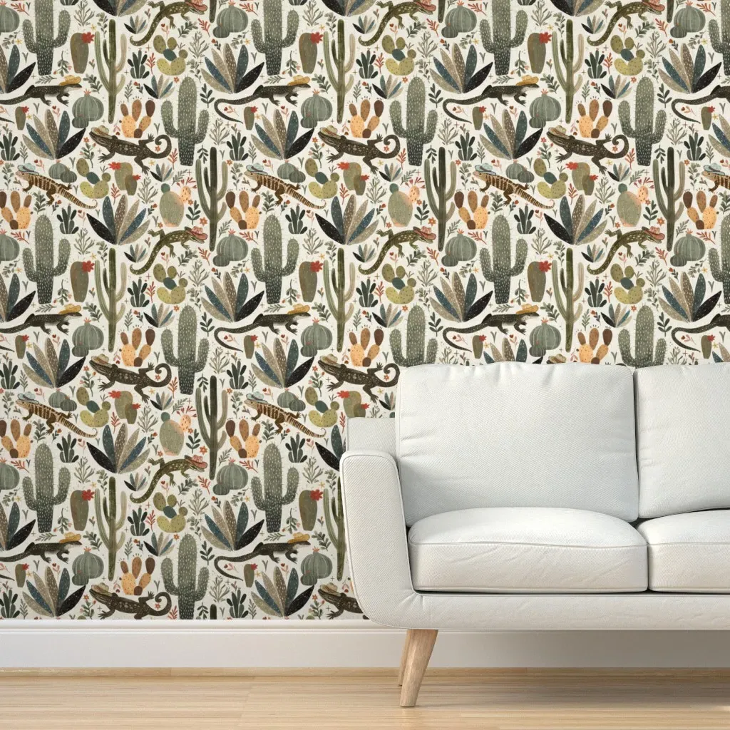Wild West Desert Lizard Cowboy Peel and Stick Wallpaper - Sage Green product