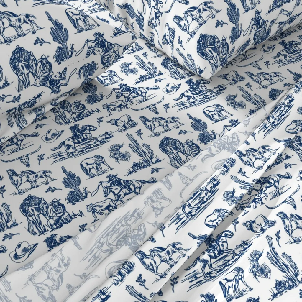 Wilder Days Cowgirl Toile Full Sheet Set - Navy Blue alternate view
