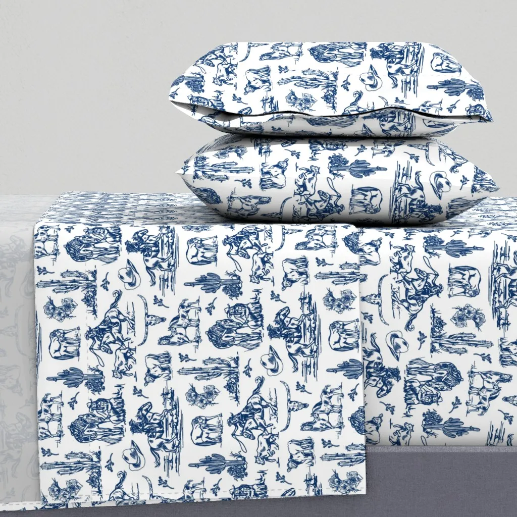 Wilder Days Cowgirl Toile Full Sheet Set - Navy Blue product