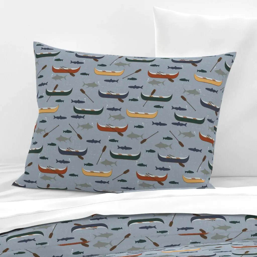 Wilderness Canoes And Fish Standard Pillow - Light Blue, Cotton Sateen product