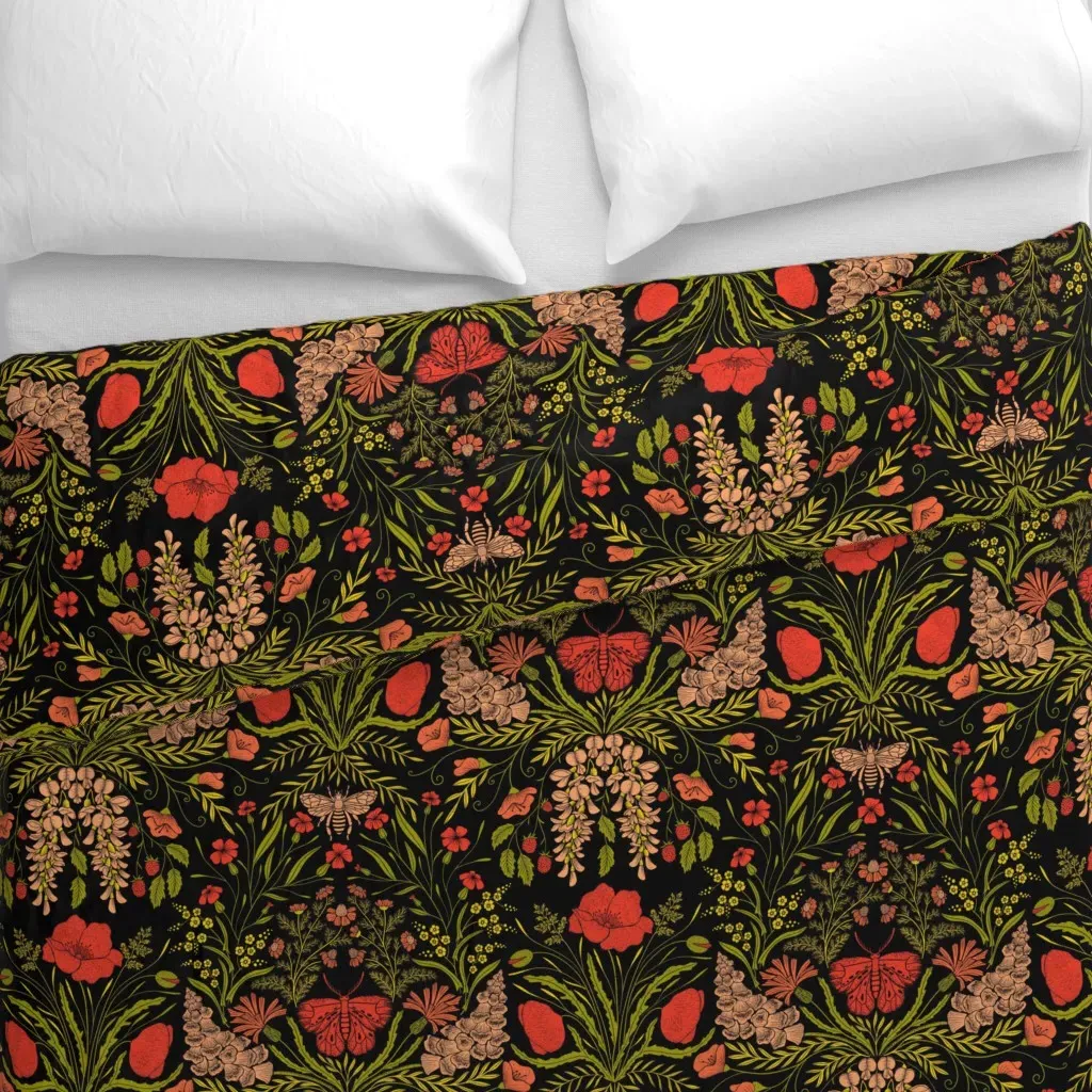 Wildflower Botanical Damask Duvet Cover - Red alternate view