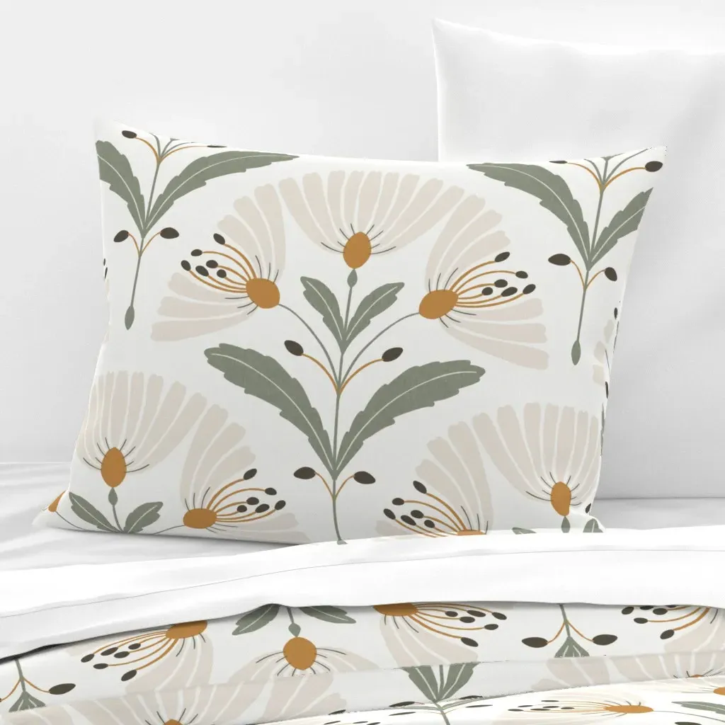 Wildflower Botanical Scallop Trellis Standard Pillow - Beige, Cotton Sateen product