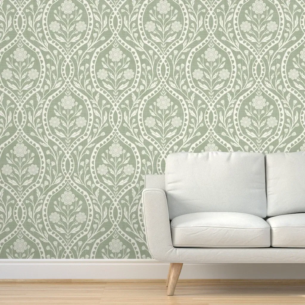 Wildflower Damask Peel and Stick Wallpaper - Sage Green product
