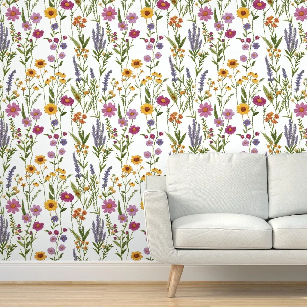 Wildflower Embroidery Peel and Stick Wallpaper - Purple product