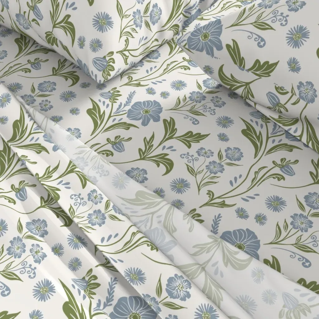Wildflower Floral Meadow King Sheet Set - Dusty Blue alternate view