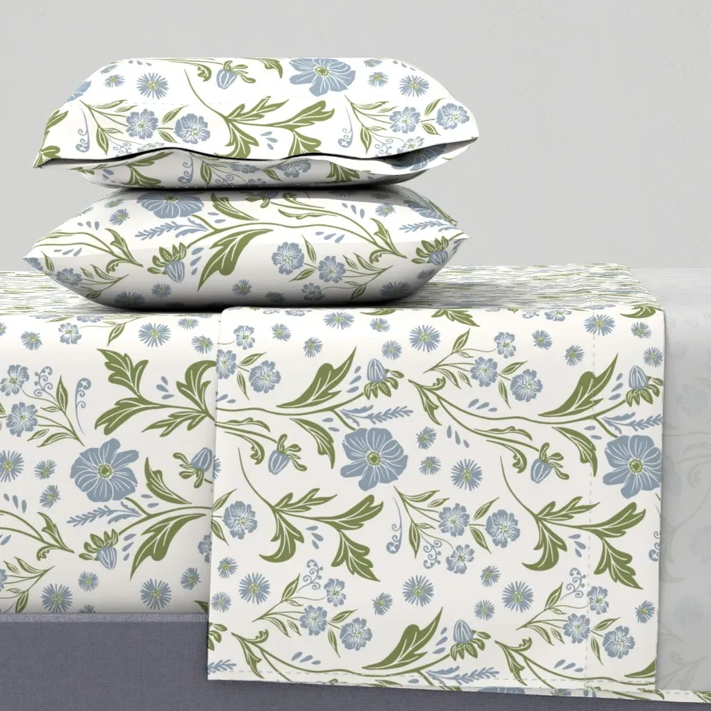 Wildflower Floral Meadow King Sheet Set - Dusty Blue product
