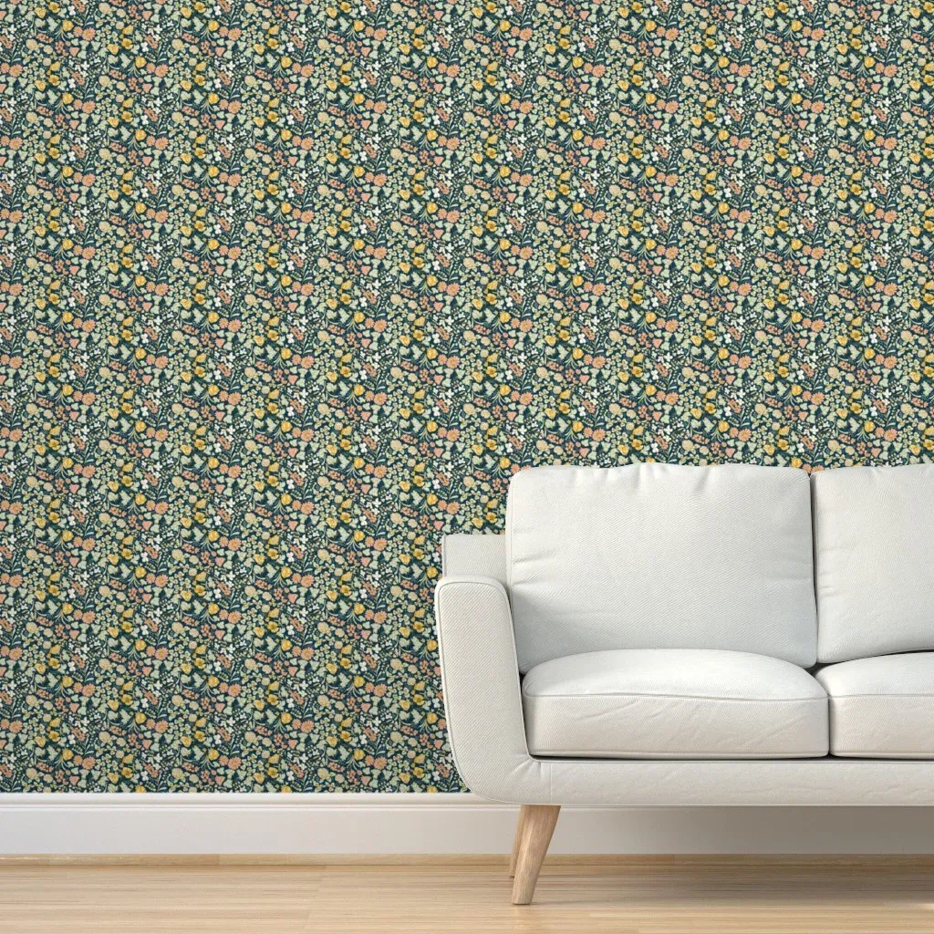 Wildflower Meadow Blossoms Peel and Stick Wallpaper - Dark Teal product
