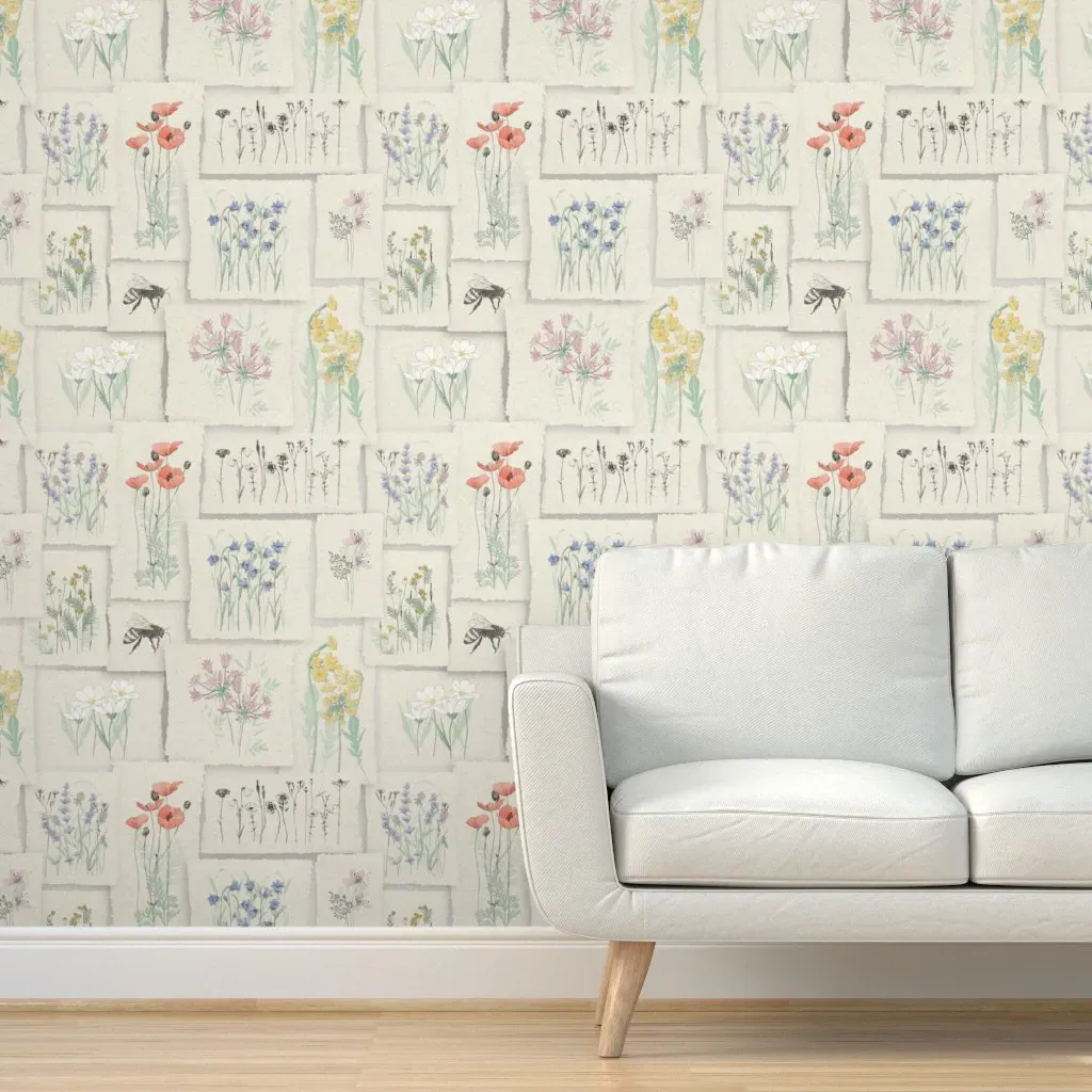 Wildflower Sketchbook Peel and Stick Wallpaper - Beige product