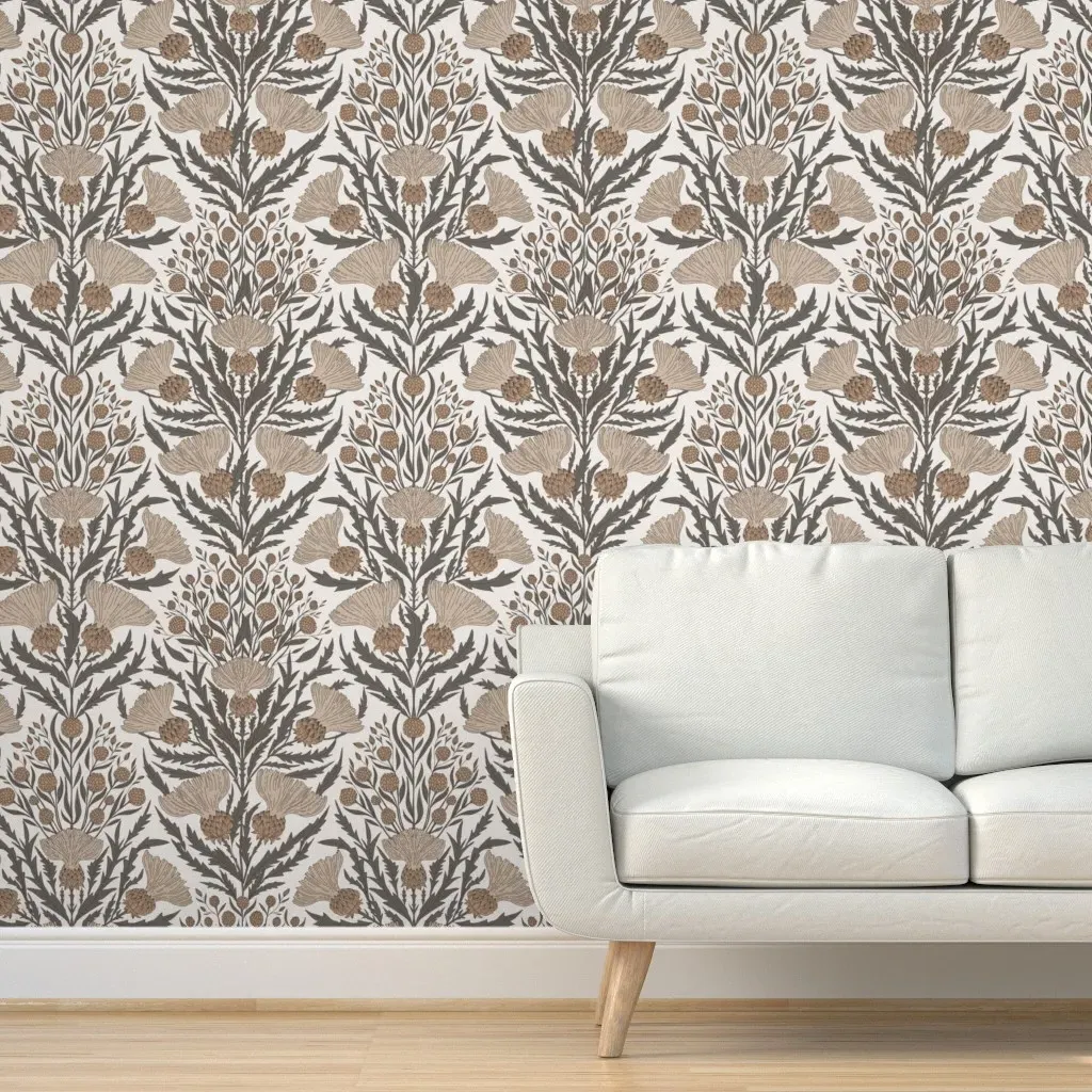 Wildflower Thistle Damask Peel and Stick Wallpaper - Brown product