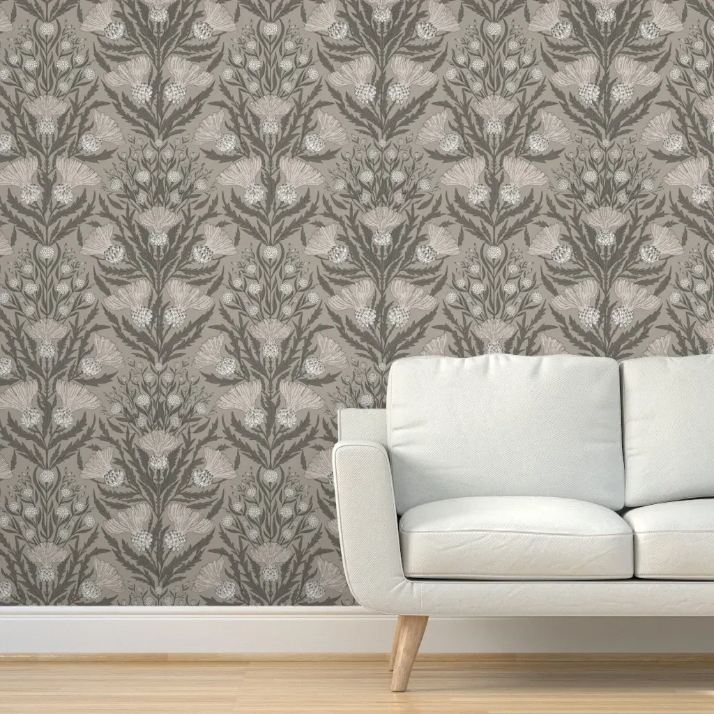 Wildflower Thistle Damask Peel and Stick Wallpaper - Taupe product