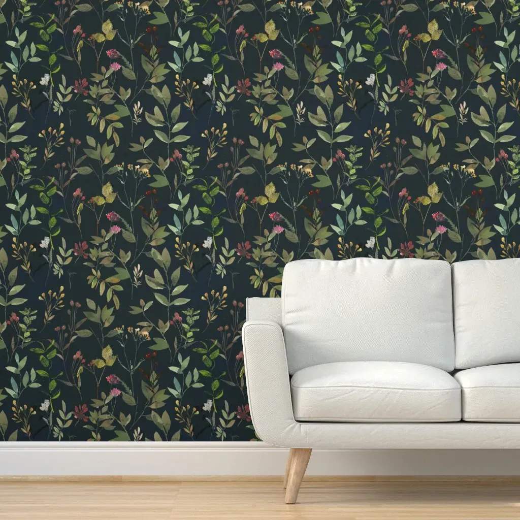 Wildflower Watercolor Peel and Stick Wallpaper - Dark Teal product