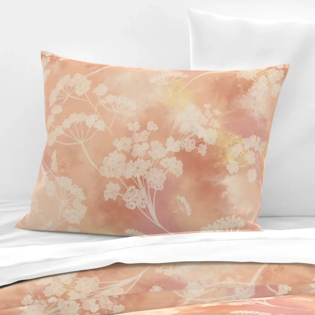 Wildflower Watercolor Standard Knife Edge Pillow - Peach, Cotton Sateen product
