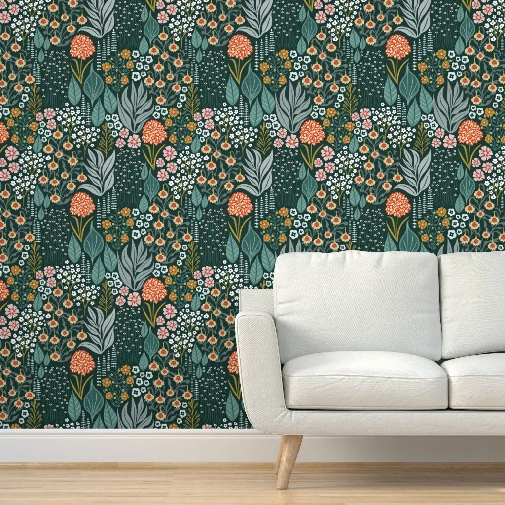 Wildflowers Botanical Garden Peel and Stick Wallpaper - Dark Teal product