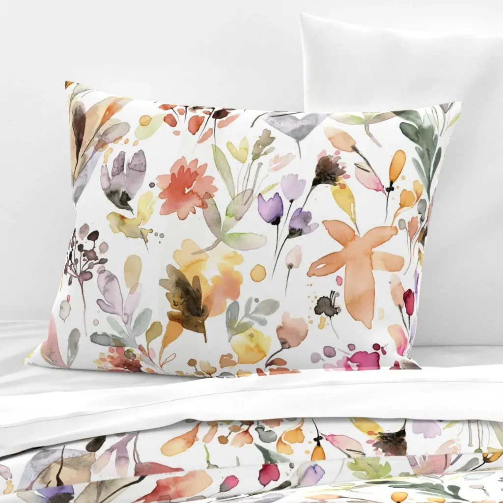 Wildflowers Botanical Watercolor Standard Pillow - Orange, Cotton Sateen product