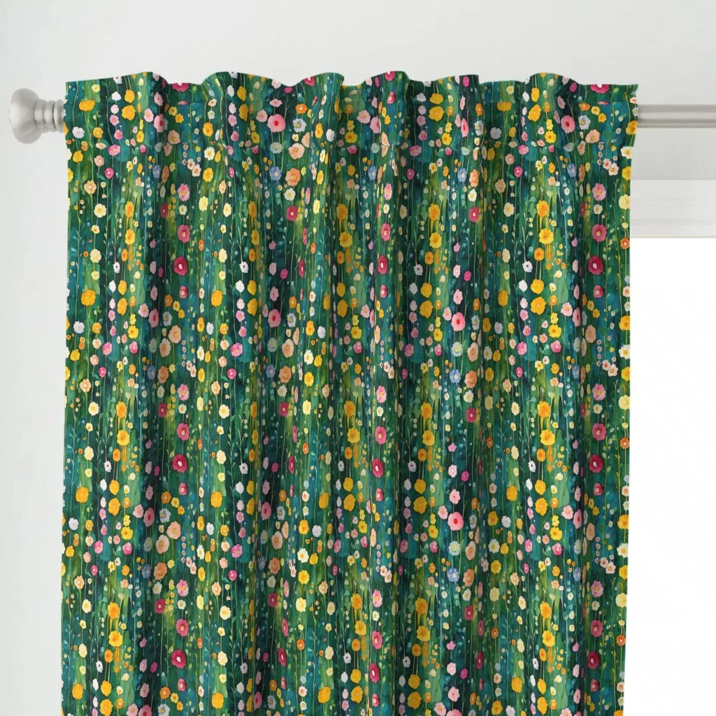 Wildflowers Curtain Panel - Teal alternate view