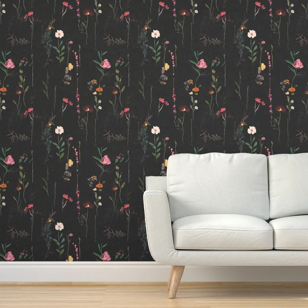 Wildflowers Floral Peel and Stick Wallpaper Roll - Dark Gray product