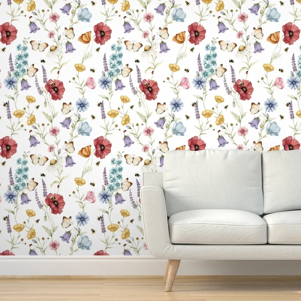 Wildflowers Garden Peel and Stick Wallpaper - Red product
