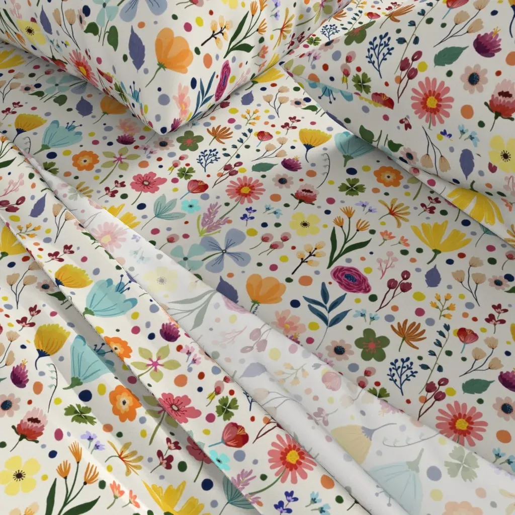 Wildflowers Meadow-Ivory Full Sheet Set - Yellow alternate view