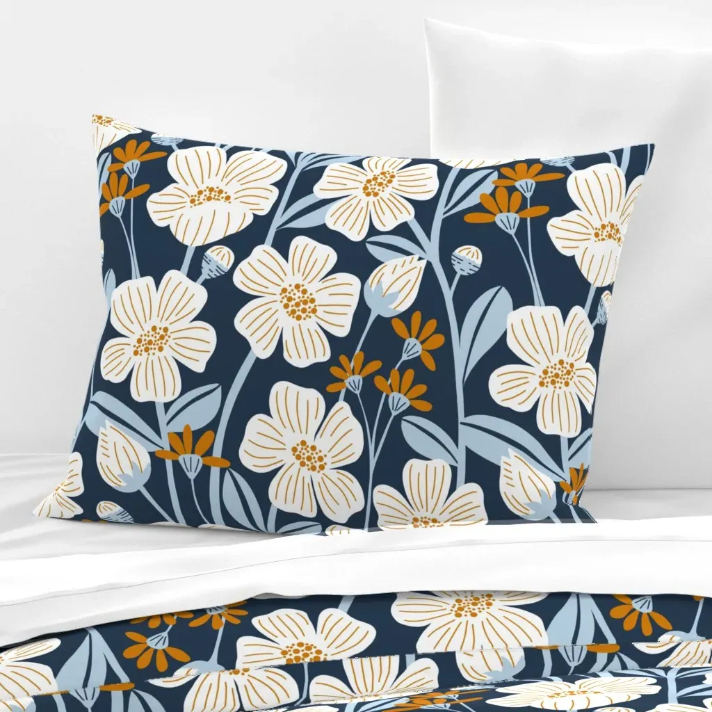 Wildflowers Meadow Standard Knife Edge Pillow - White, Cotton Sateen product