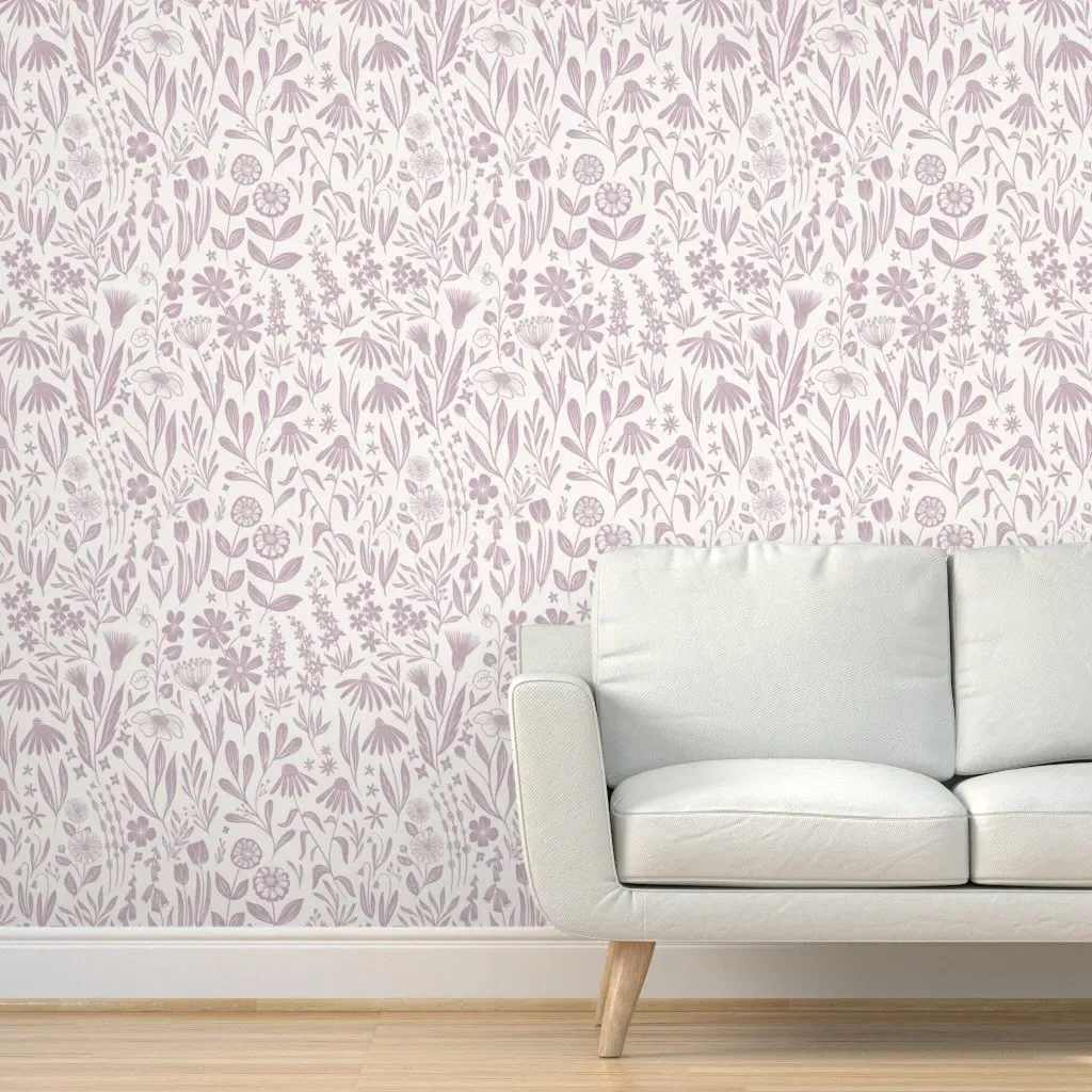 Wildflowers Peel and Stick Wallpaper - Dusty Lavender product