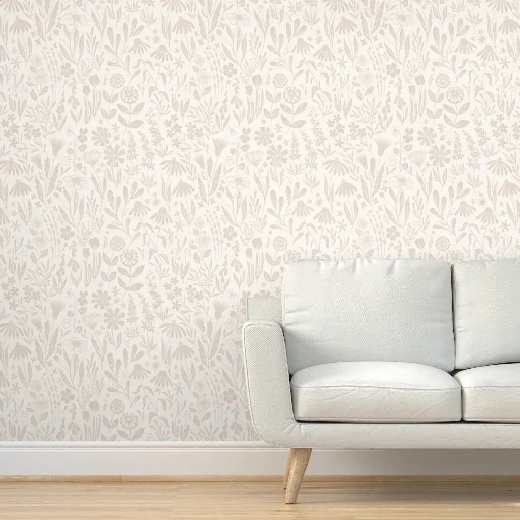 Wildflowers Peel and Stick Wallpaper - Tan, Cream product