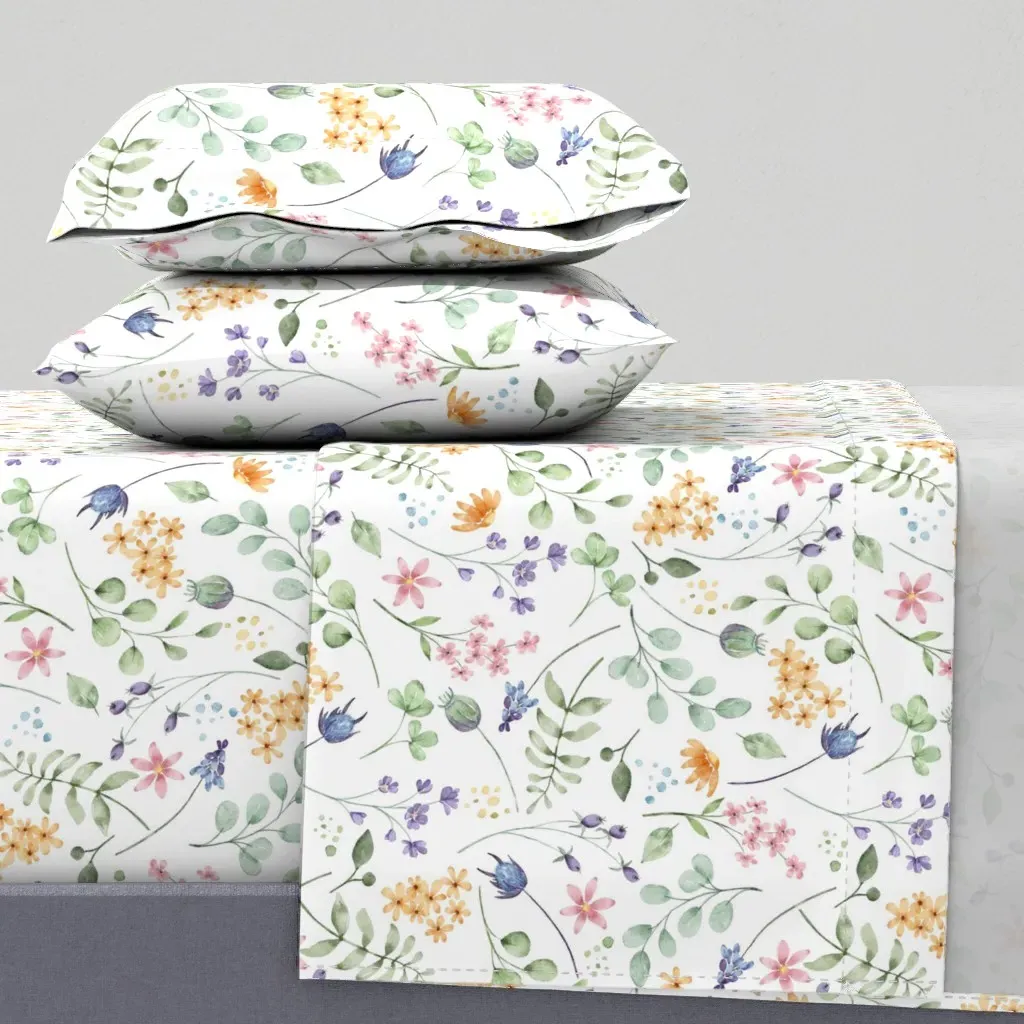 Wildflowers Queen Size Sheet Set - Pale Yellow product
