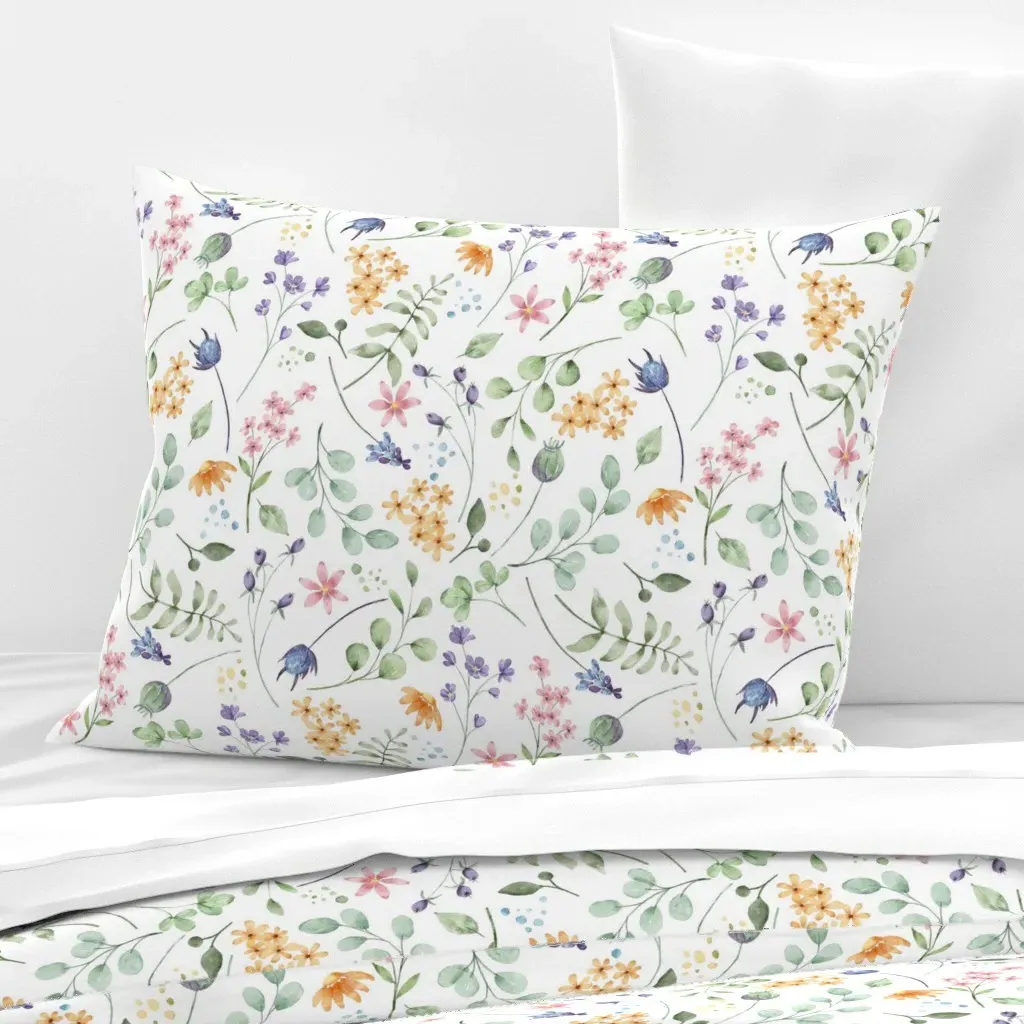 Wildflowers Standard Knife Edge Cushion Cover - Pale Yellow, Cotton Sateen product