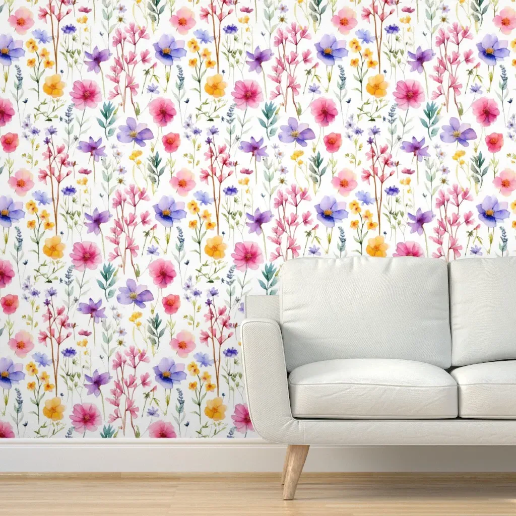 Wildflowers Watercolour Peel and Stick Wallpaper - Pink product